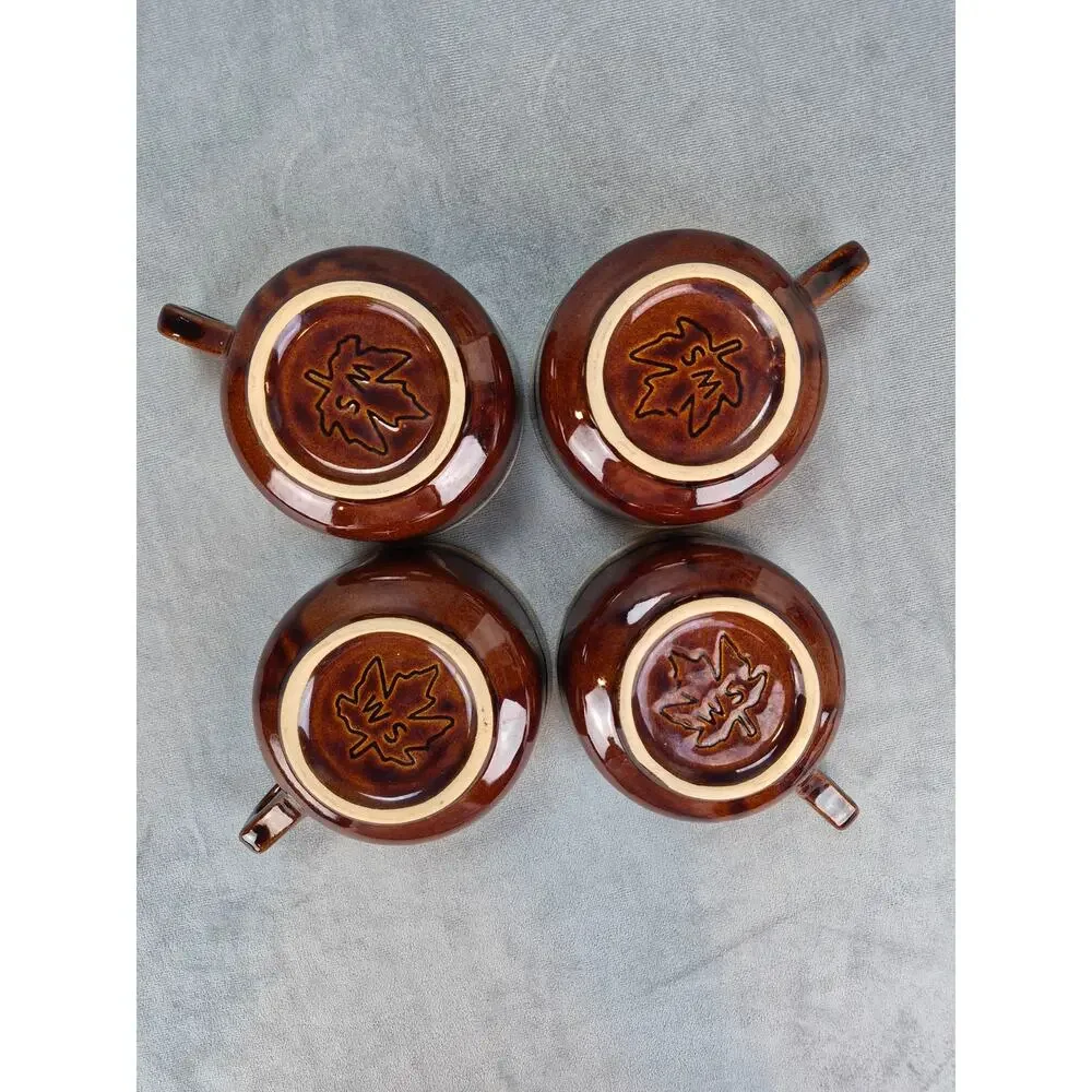 Monmouth Western Stoneware Brown Drip Pottery Soup Chili Bowl Mugs Set of 4 VTG